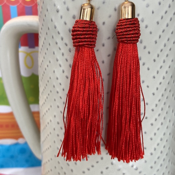 NEW! BOHO Red & Gold Fringe Tassel Earrings - Picture 5 of 16